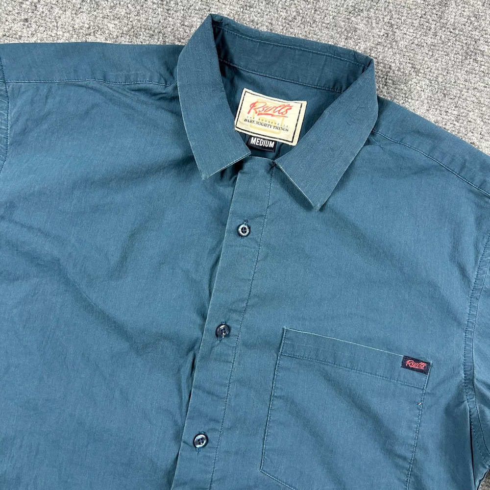 RSVLTS Button Down Shirt Mens Medium Teal Cotton Stretch Short Sleeve Casual